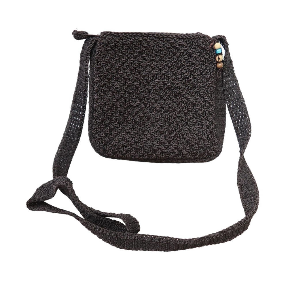 Vintage Liz Claiborne dark brown crochet woven crossbody bag purse